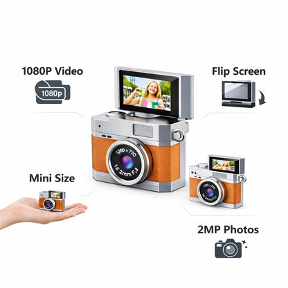 Mini Retro Camera 1080P – Flip Screen, Portable & Wearable
