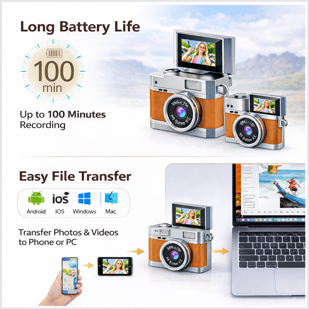 Mini Retro Camera 1080P – Flip Screen, Portable & Wearable