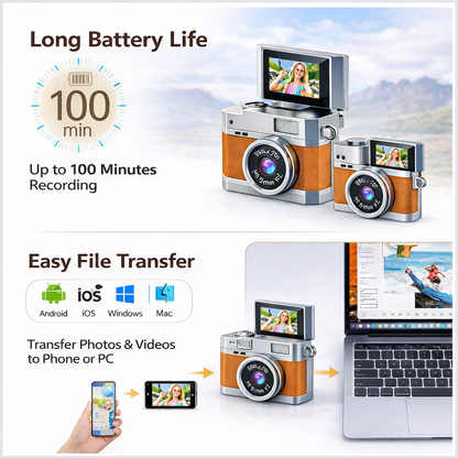 Mini Retro Camera 1080P – Flip Screen, Portable & Wearable