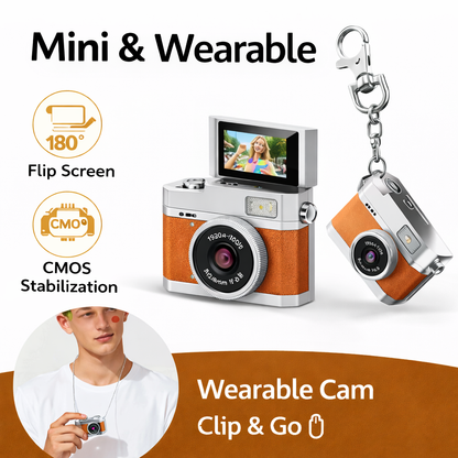 Mini Retro Camera 1080P – Flip Screen, Portable & Wearable