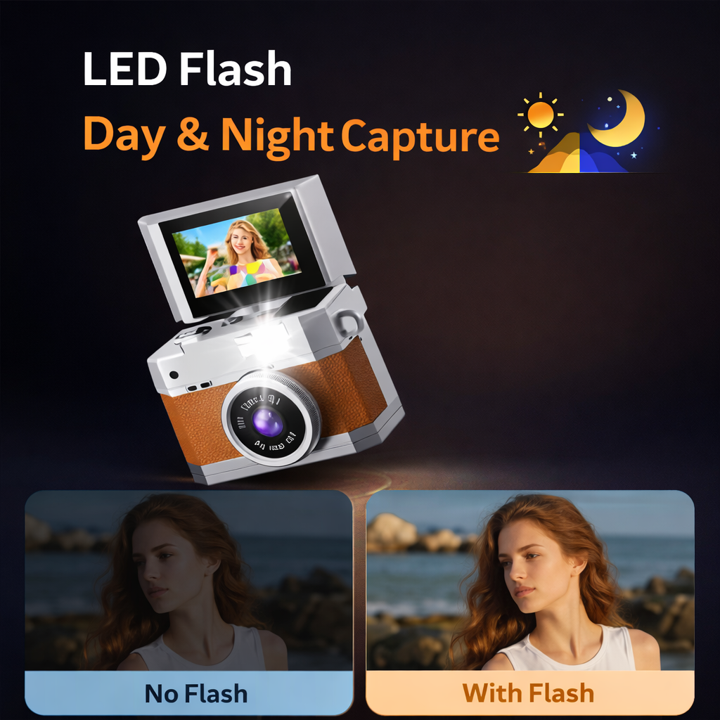 Mini Retro Camera 1080P – Flip Screen, Portable & Wearable